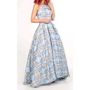 Brooklyn & Bailey x Camille Blue Gown Size 8 Hi Low Lace Up Back Pockets